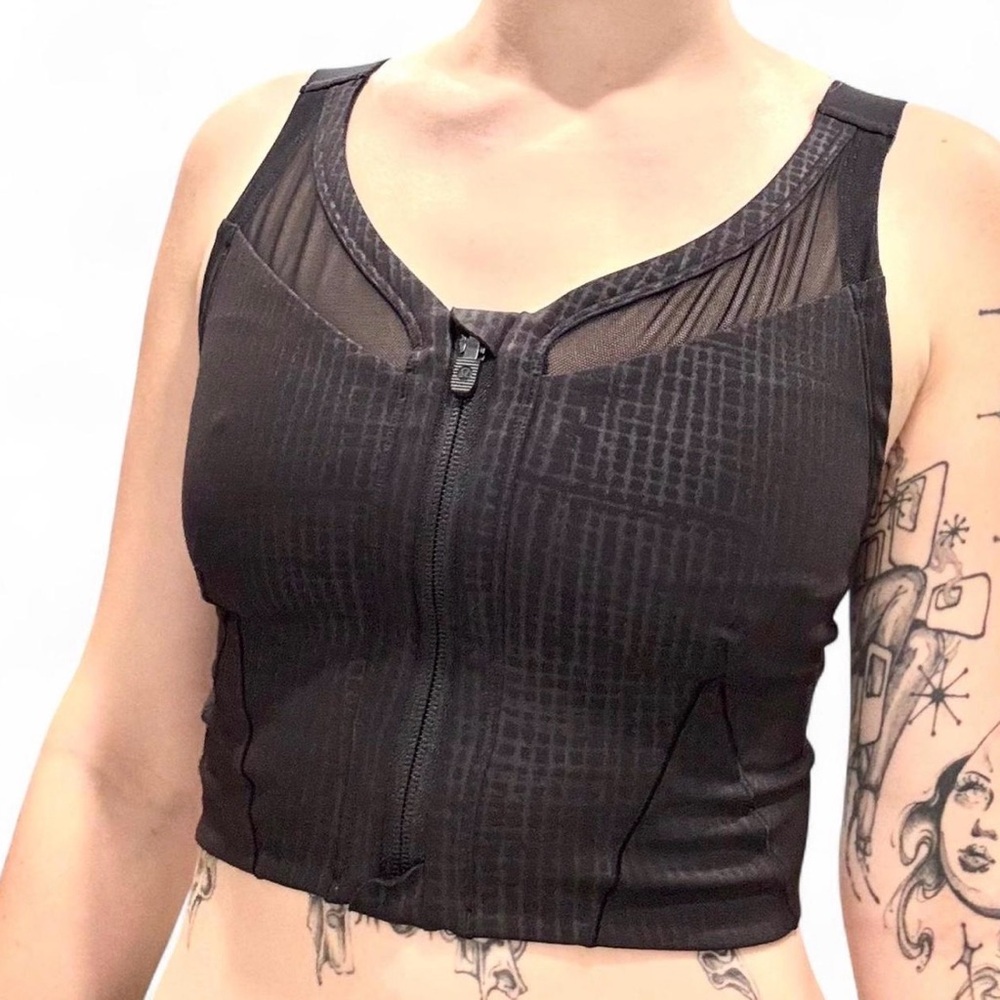 Lululemon Lab Zip Front Sports Bra Black Geometric Pattern
